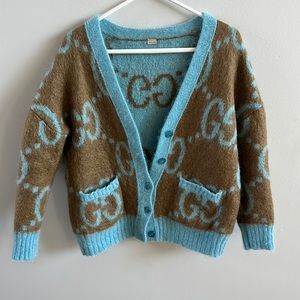 Women's Green Reversible gg Mohair Wool Cardigan